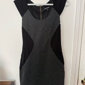 Express Two-Tone Black and Charcoal Midi Sheath Dress